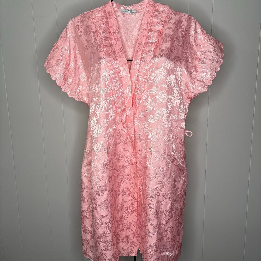 Vintage Lily of France Short Robe Womens S Lingerie Sleepwear PJs Pink Satin